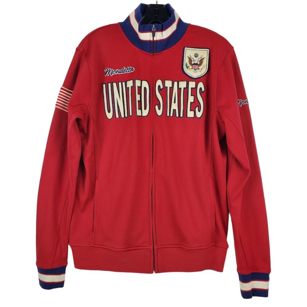 MONDETTA Jacket Mens Medium Red Blue UNITED STATES OLYMPICS Spell Out Full Zip
